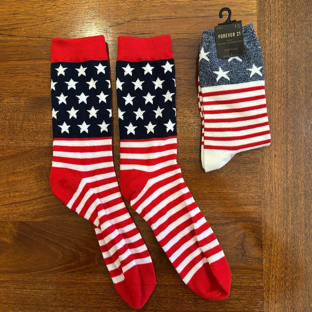 American Flag Socks, 2 Pairs, Red, White, and Blue, Women’s
